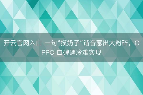 开云官网入口 一句“摸奶子”谐音惹出大粉碎，OPPO 口碑遇冷难实现